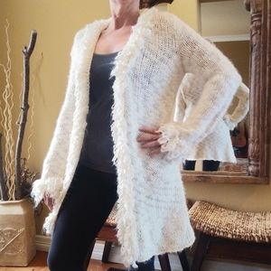 Alfani Chic Cardigan Fluffy Trim Cream M Sweater